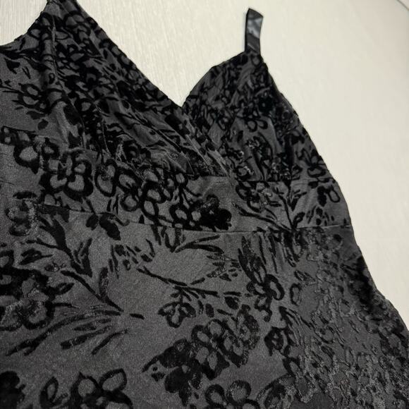 Y2K Mixit Babydoll Velvet Burn Out Cami Surplice Top Size Large Satin Bow Black - Picture 5 of 10